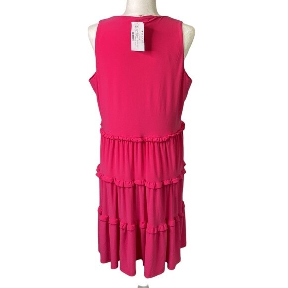 Tommy Hilfiger V-Neck Tiered Ruffle Sleeveless Shift Dress Flowy Barbiecore - Picture 5 of 16